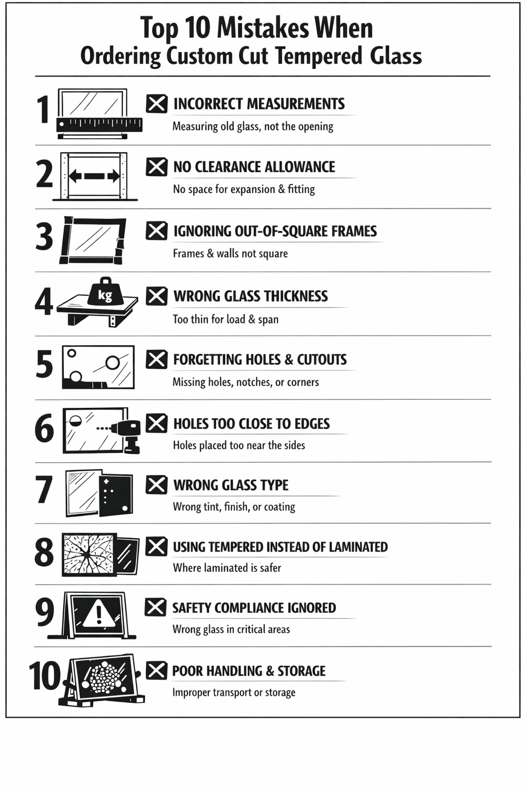 Top 10 Mistakes People Make When Ordering Custom Cut Tempered Glass
