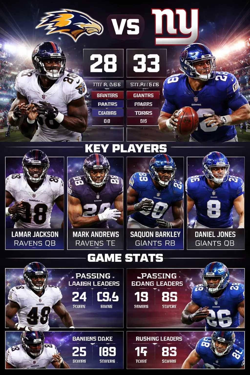 Baltimore Ravens vs New York Giants Match Player Stats